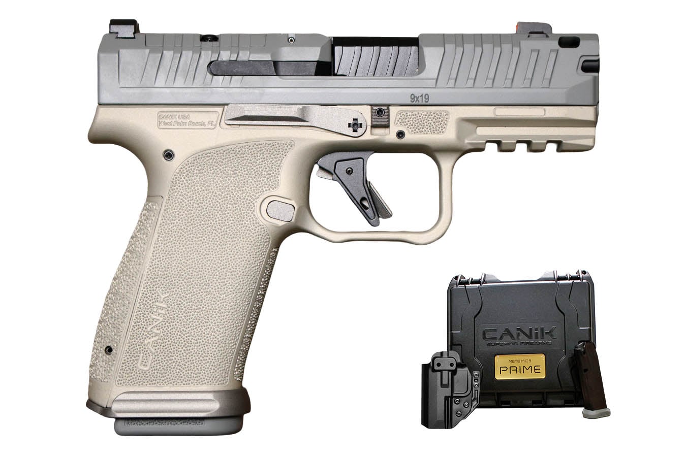CANIK METE MC9 Prime 9mm Optic Ready Pistol with Champagne Frame and Bullshark Grey Slide